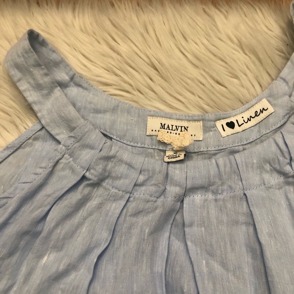 Malvin Hamburg Germany Linen Blend Pleated Sky Blue Halter Sun Dress S (6 US) - Picture 5 of 11